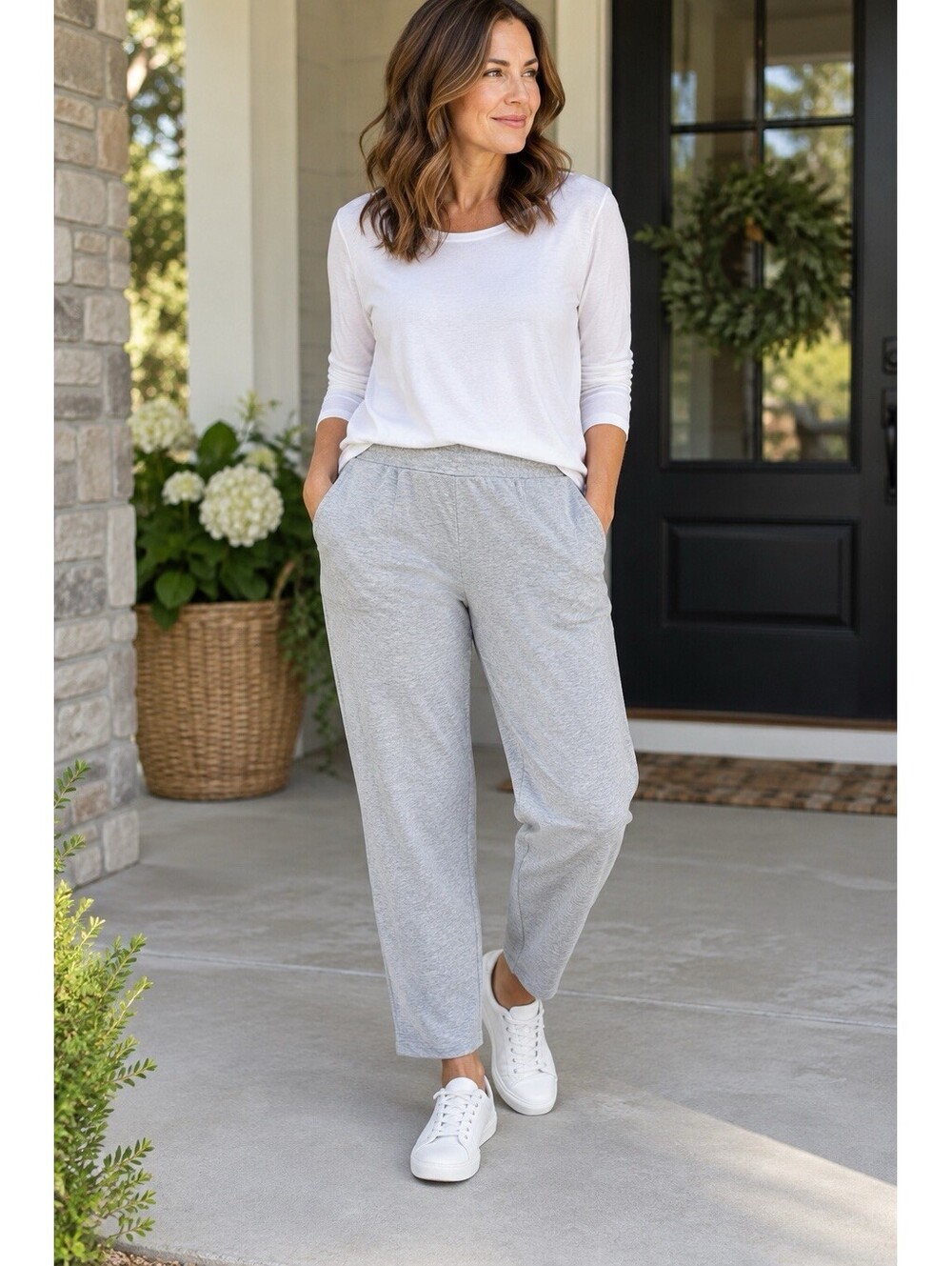 Eileen Fisher Cozy Brushed Terry Pants XL Pockets Gray Organic Cotton Tapered